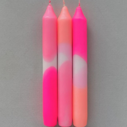 Dip dye neon pink Set of 3 candles