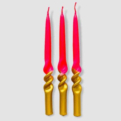 Pink and gold tapered candles set