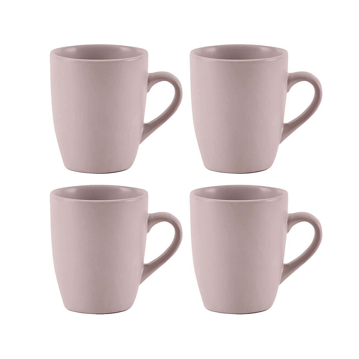 Stoneware Pack of 4 Modern Matt Finish Pink Mugs