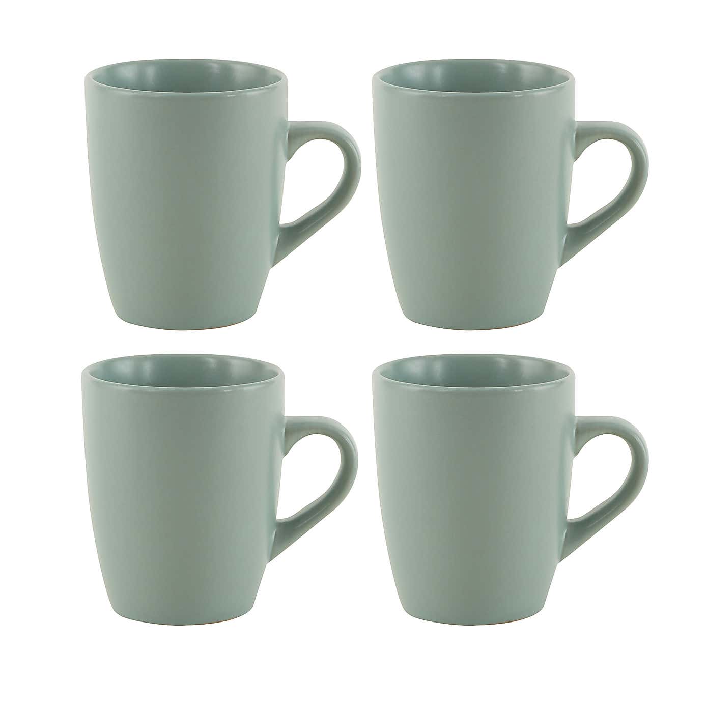 Stoneware Pack of 4 Green Modern Matt Finish Mugs